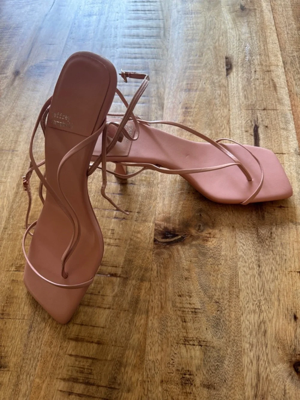 Jeffrey Campbell FLUXX Strappy Ankle-Tie thong Sandal in Nude Pink kitten heels